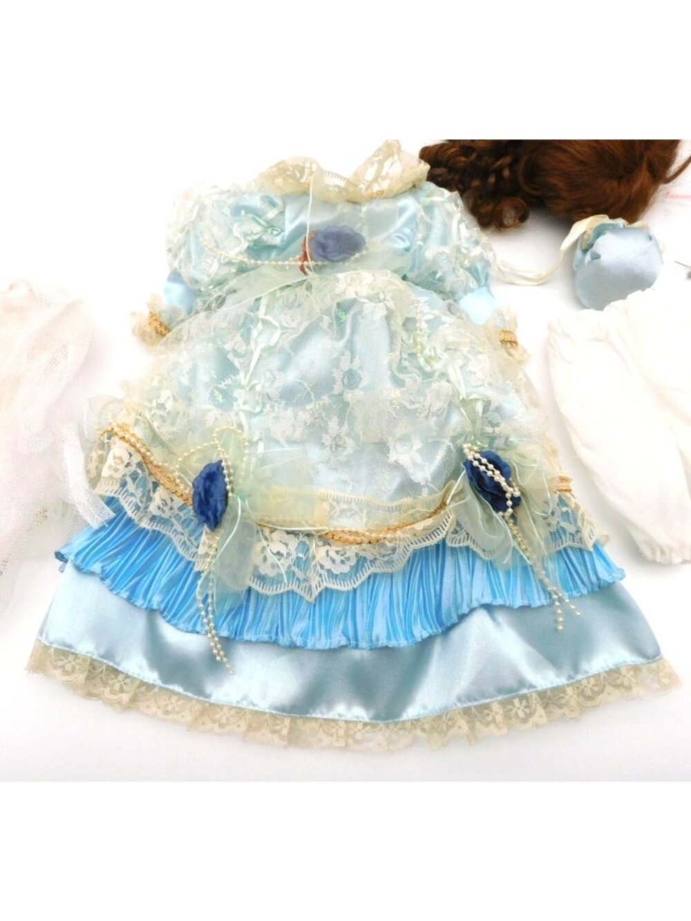 Victorian-Style Doll Dress Set for Thin 18" Doll 7" Waist Wig Hat Earrings
